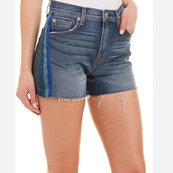 Hudson “Sade cut-off” denim shorts with ribbon stripe - Picture 6 of 6